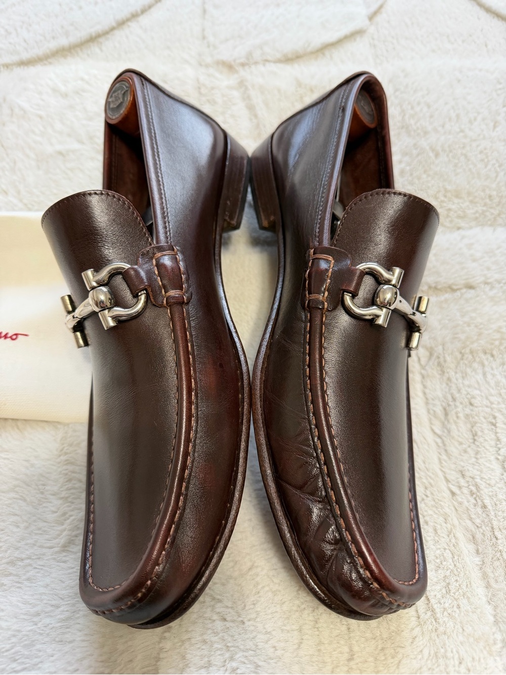 $990 Ferragamo Gancini Parigi Horsebit Brown Leather Loafers 9.5 10.5 - Picture 5 of 11